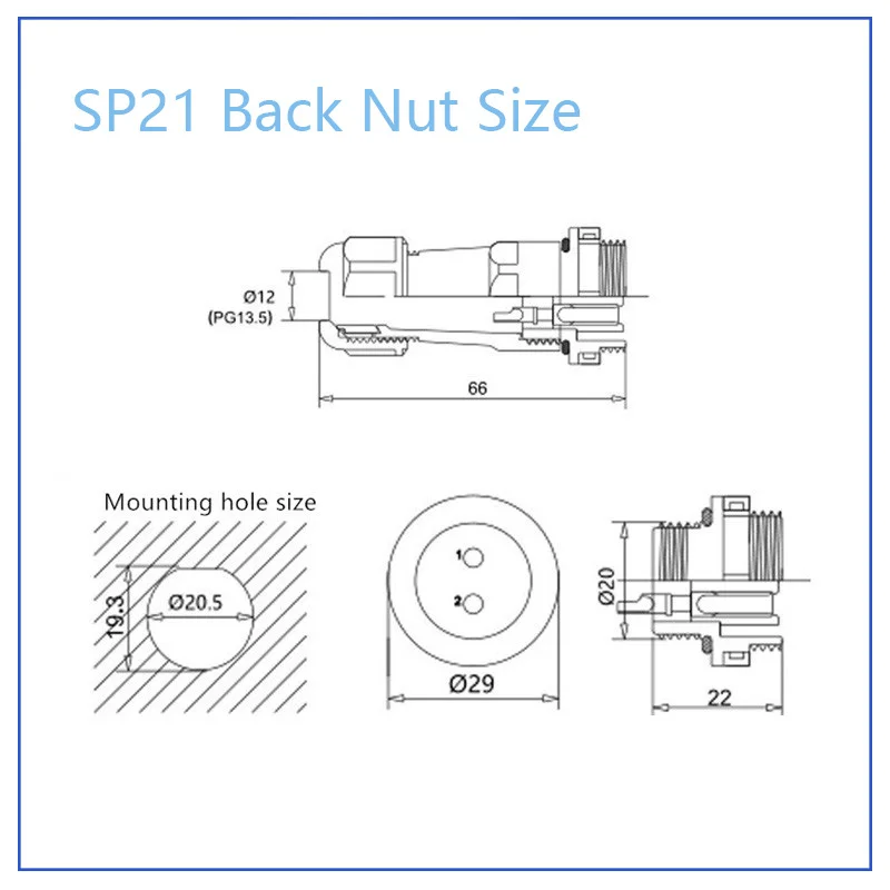 SP21 IP68 Back Nut Welding Electric Waterproof connector plug socket 2 3 4 5 7 9 12 Pin panel power cable Aviation connectors