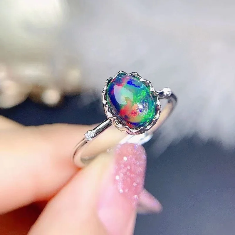 Jewelry Opal Ring for Daily Wear 6mm*8mm Natural Dyed Opal 925 Silver Opal Jewelry Fashion Silver Gemstone Ring