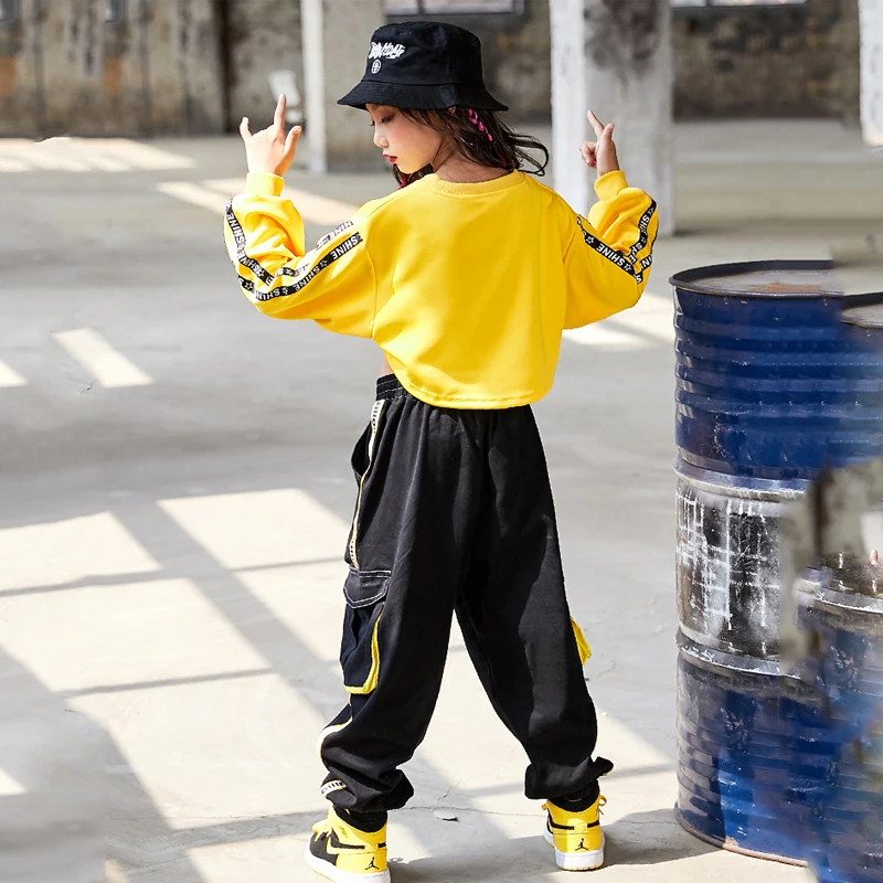 Children Hip Hop Clothes Girls Jazz Street Dance Costume Kids Sweatshirt Pants Set Ballroom Dancewear Stage Rave Clothing DQS352