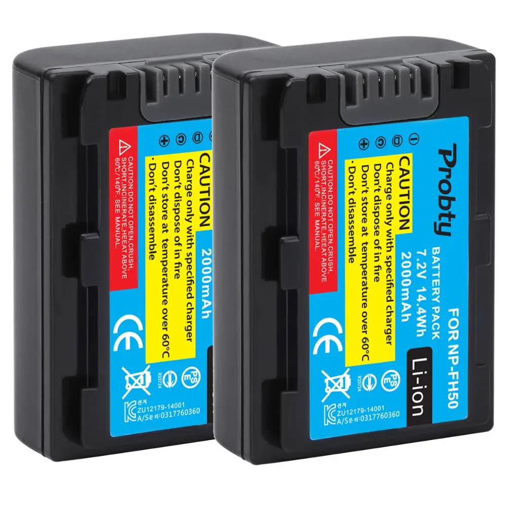 

Probty 2 Pcs NP-FH50 NP FH50 NPFH50 Rechargeable Battery For Sony A230 A290 A390 DSC-HX1 HX100 HX200 HDR-TG1E TG3 TG5 TG7 Camera