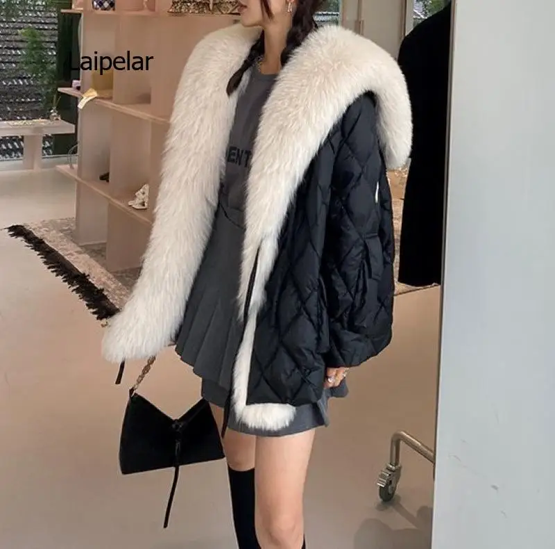 New Female Parka Fake Fox Fur Collar Trim Coat Women Winter coats Natural Rex Rabbit Fur Liner Warm Outwear Jackets Cloth