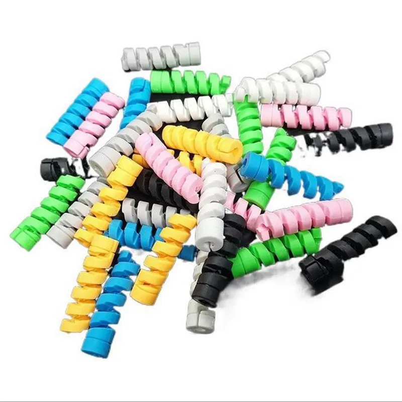 Protector de Cable USB de silicona, organizador de envoltura de cables, enrollador de Cable en espiral para iphone y Huawei, 100 Uds.