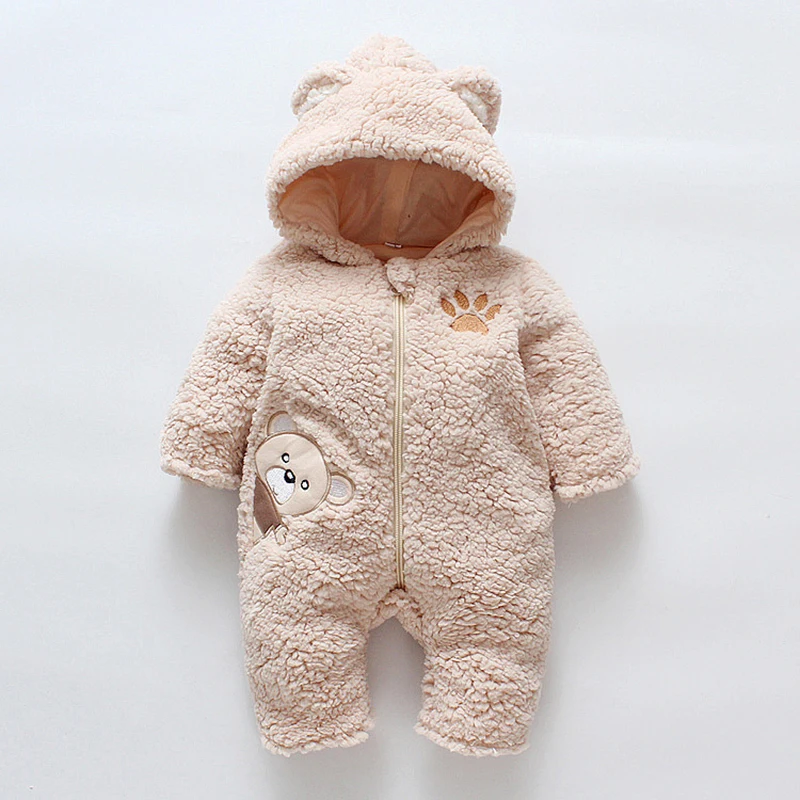 Cute Little Bear Baby Romper Infant Girl Jumpsuit Comfortable Warm Hooded Zipper Kids Boys Romper 0-2 Year Baby Crawling Clothes