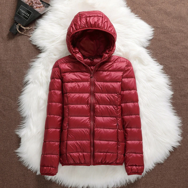S-4XL 15Colors Slim Solid Windproof Zipper Jacket With Hat White Duck Down Casual Women Autumn Winter Warm Outdoor Coat