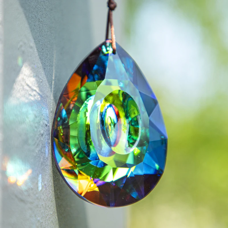 H&D AB-Color Crystal Glass Prism Pendant Hanging Crystal Suncatcher Rainbow Maker WindowOrnament Chandelier Parts DIY Craft 76mm