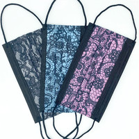 50PCS Disposable Lace Mouth Mask Non-woven 3-layer Filter Face Mask Printed Pink Blue Black Dust Proof Adult Masks