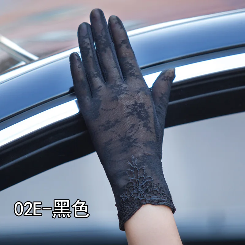 Sexy Summer Women UV Sunscreen Short Sun Female Gloves Fashion Ice Silk Lace Driving Of Thin Touch Screen Lady Gloves G02E