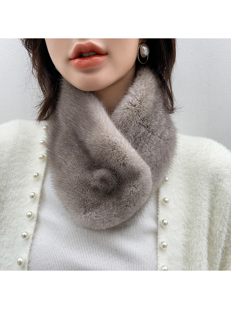 Luxury Fashon Real Mink Fur Scarf Lady Good Quality Warm Wraps Collar Full Pelt Gray Muffler Drop Shipping