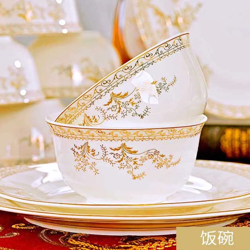 60 Heads jingdezhen ceramics chinese dishes dish set Tableware посуда Soup Bowl Salad Noodles Bowl Plate Dinnerware Sets