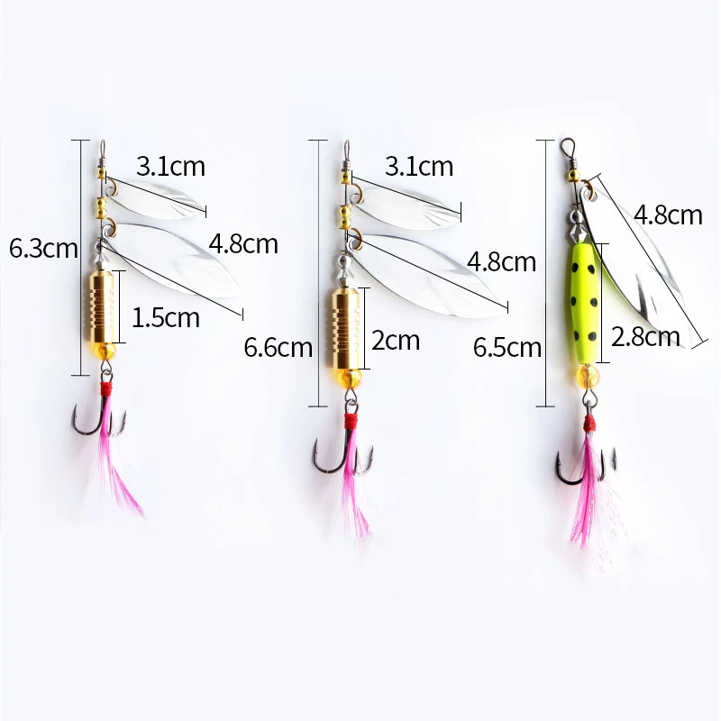 1 Pcs Metal Sliver Rotating Sequins Spoon Lure 7g/10g Spinner Fishing Hard Bait with Feather Treble Hook Fishing Accessories