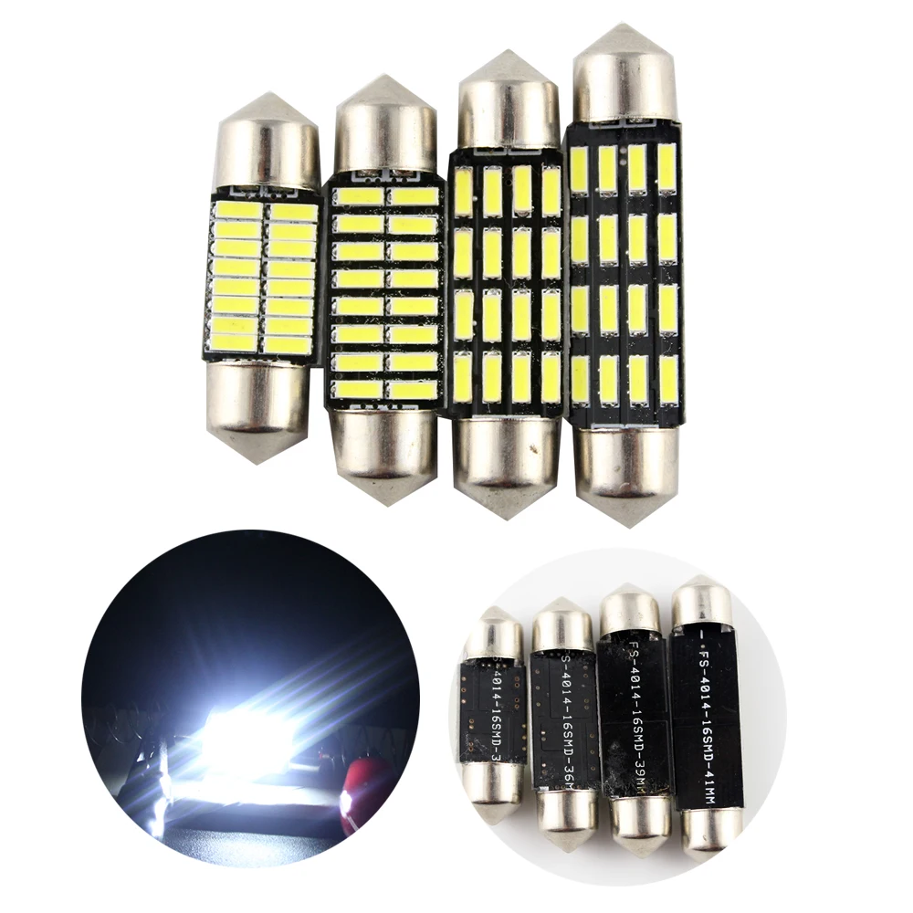 

100pcs DC 12V White 561 C5W Festoon 31mm 36mm 39mm 41mm 4014 16 SMD LED Bulbs Car Interior Door Reading Dome Lights White