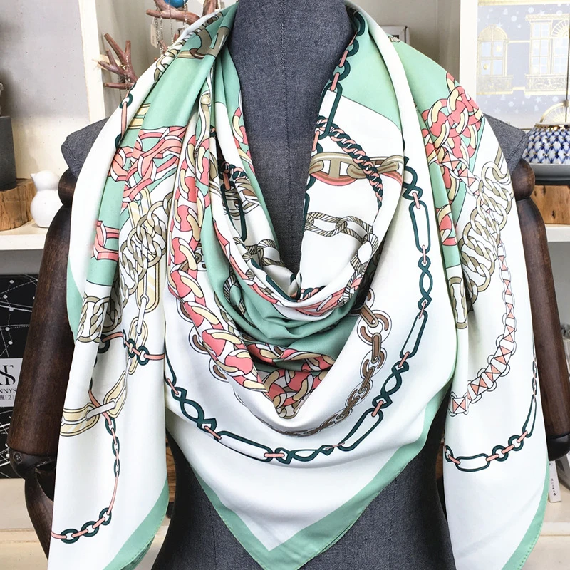 130*130cm Luxury Brand Twill Silk Scarf Women Bandana Square Scarf Design Floral Kerchief Scarves Ladies Fashion Shawls Echarpe