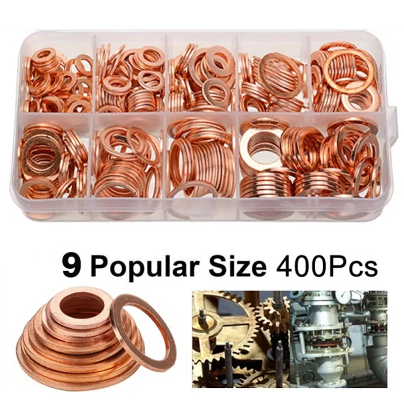 

400PCS M5-M14 Copper Sealing Solid Gasket Washer Sump Plug Oil For Boat Crush Flat Seal Ring Tool Hardware Accessories