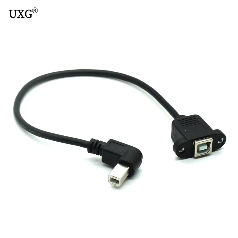 

High Speed 30CM M/F USB 2.0 Type B Male to Female Right Angle Extension Data Cable Panel Mount For Printer Cable with Screw Hole