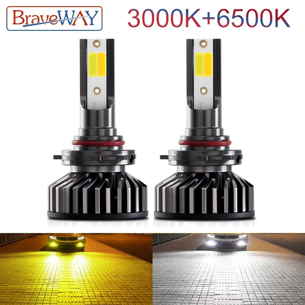 BraveWAY 3000K+6500K LED Car Lights H1 H7 Led Headlight Bulbs 12V 80W 10000LM 9005 HB3 LED Fog Lamp for Auto