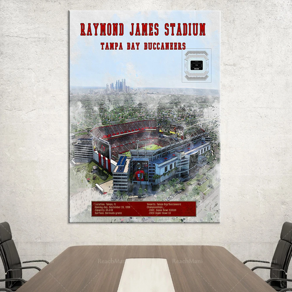 Cartel de los Piratas de Tampa Bay, Estadio Pirata, representaciones arquitectónicas, decoración de Florida, impresión de Tampa