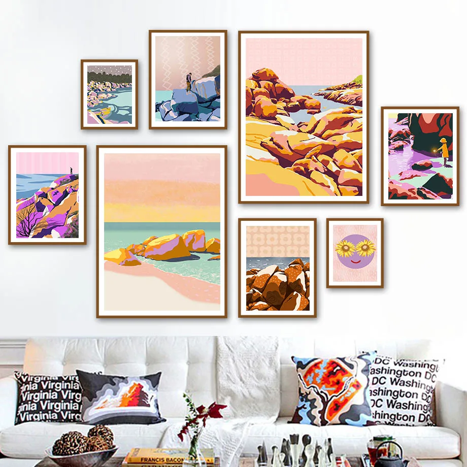Abstract Mountain Tree Stone Sun Sea Beach Wall Art Canvas Painting Nordic Posters And Print Wall Pictures For Living Room Decor