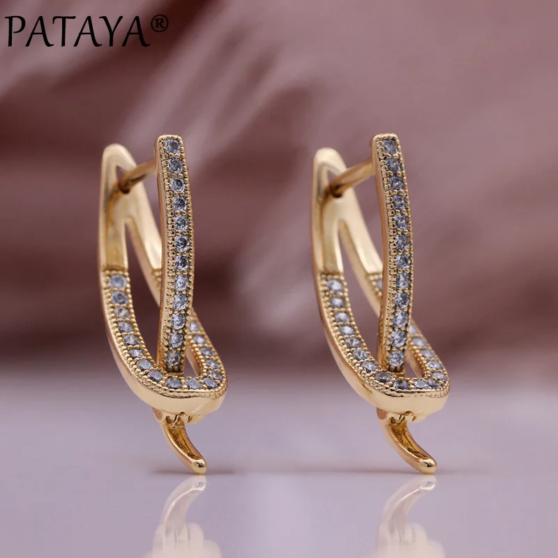 PATAYA New Design Natural Zircon Drop Earrings 585 Rose Gold Color Romantic Engagement Gift Fine Fashion Jewelry Women Earrings