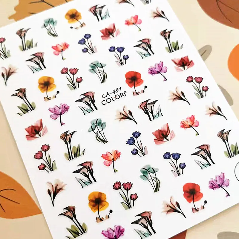 Newest Flower Design 3D Self Adhesive Back Glue Decal Slider DIY Decoration Tool Nail Art Sticker CA491