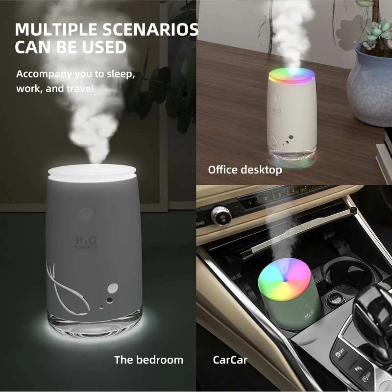 310ML Rechargeable Mini Electrical Air Humidifier Fish Colorful LED Light Atmosphere Lamp for Home Car Office Mist Maker Fogger