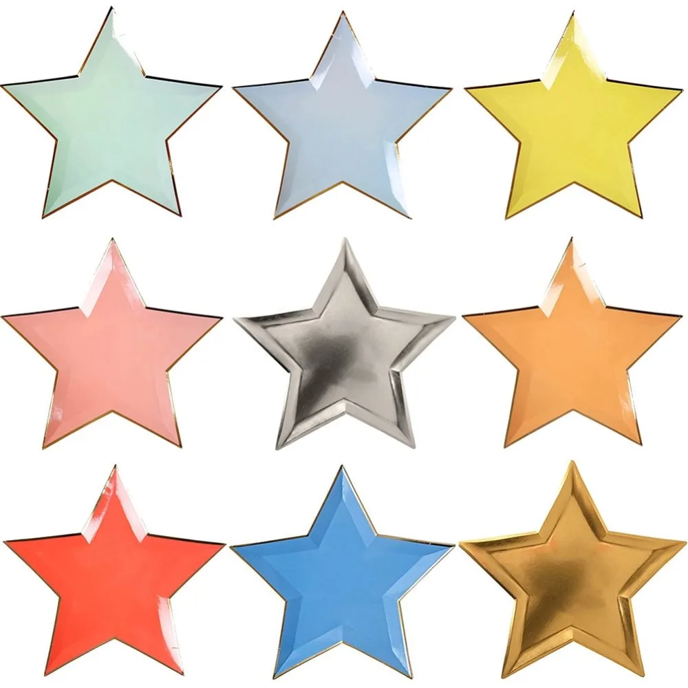 8 pezzi Star Silver Gold Foil Dessert piatti di carta capodanno Party & Christmas Shiny stoviglie Jazzy Star Pastel assortimento