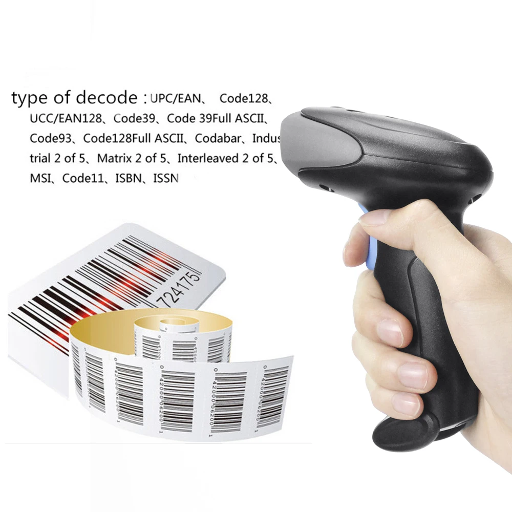HZTZ Wireless Barcode Scanner USB Verdrahtete/2,4G Wireless 1D Bar code Reader für Inventar POS-Terminal