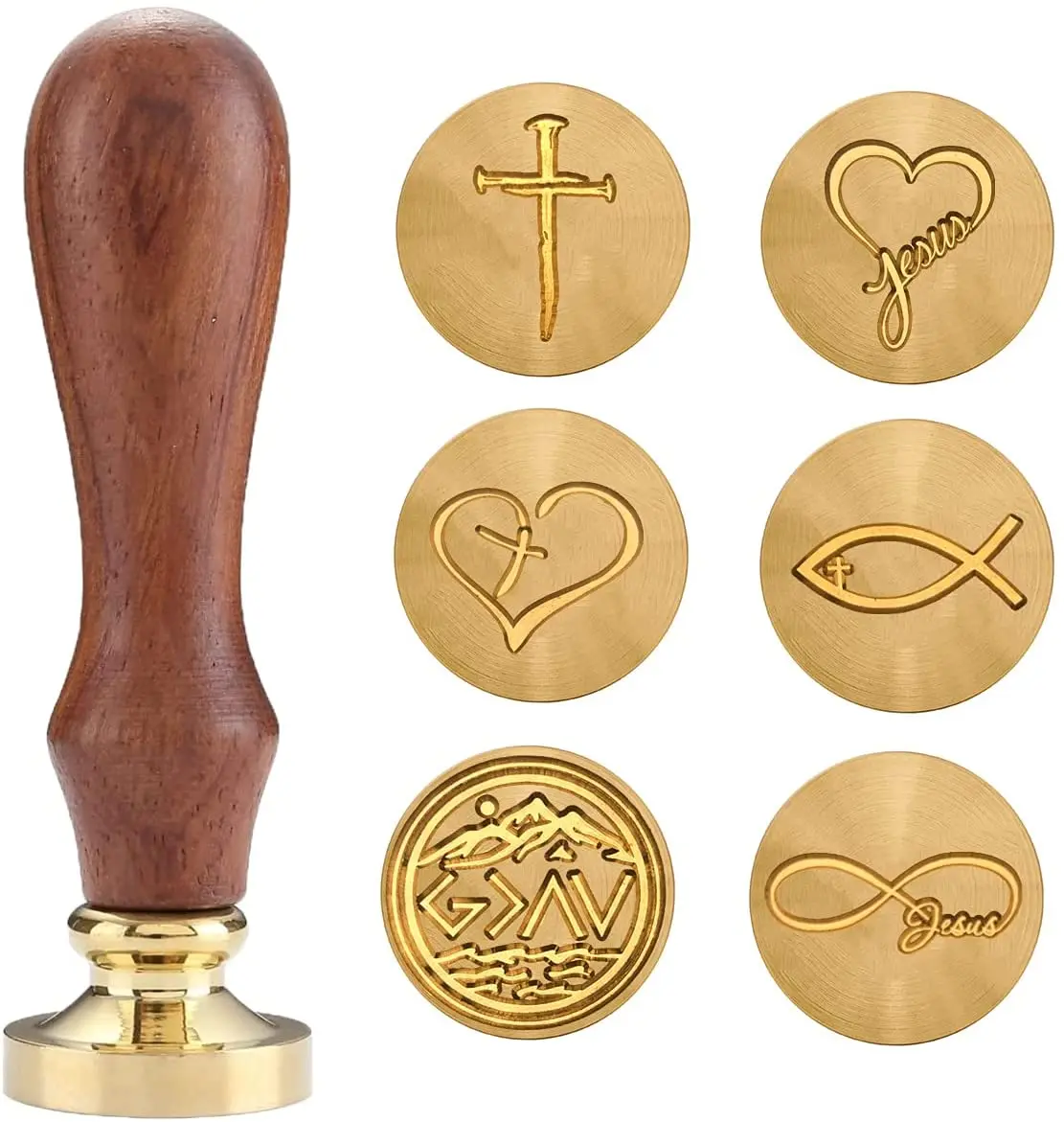 Sealing Wax Stamps Copper Seals with Wooden Hilt, Christian Jesus cross Seal Wax Stamp,God is Greater Than Highs And  Lows