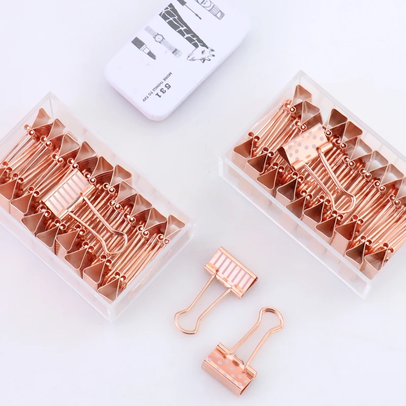 Rose Gold Metal 19mm Dovetail Clip Dot Stripe Printing Rose Gold Office Decor Rose Gold Stationery Binder Clips Binders Clips