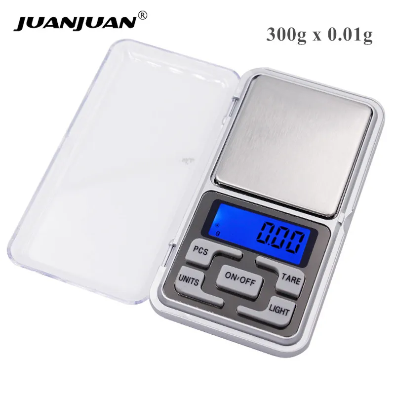 مقياس مجوهرات صغير 300 جرام × 0.01 جرام مقياس جرام الجيب مع صندوق البيع بالتجزئة وزنها ميزان الإضاءة الخلفية بالجملة ودروبشيبينغ