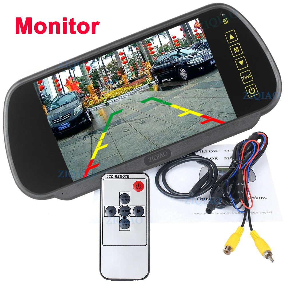 ZIQIAO 7 Inch Car Reverse Rear View Monitor System LCD Truck Mirror Monitor Parking Backup Camera Optional