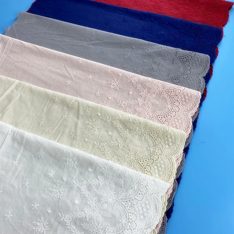 女性用の刺繍入りコットン生地,幅43cmのカラフルなレース生地,日曜大工,透かし彫りレース,ベビー服アクセサリー