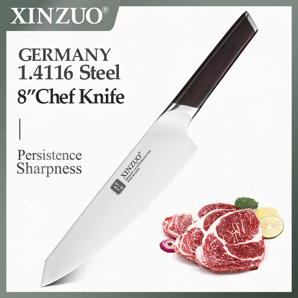 

XINZUO 8" Chef Knife DIN 1.4116 Stainless Steel Germany Kitchen Knives Cutting Peeler Vegetable Knife Ebony Handle Gift Case