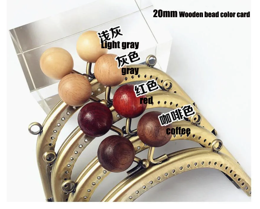 10pcs 8.5 12.5 16.5 20.5CM Candy head Bag Kiss Clasp Wooden bead Metal Coining Pattern Purse Frame DIY Bag Sewing Accessories