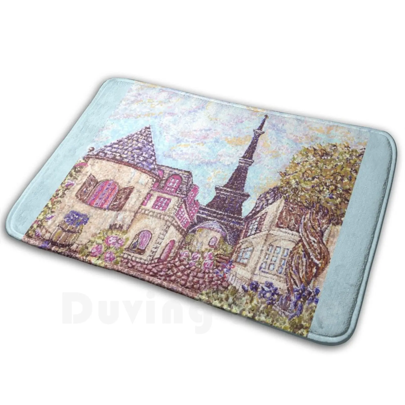 Paris Eiffel Tower Inspired Pointillism Landscape By Kristie Hubler Carpet Mat Rug Cushion Soft Non-Slip Paris