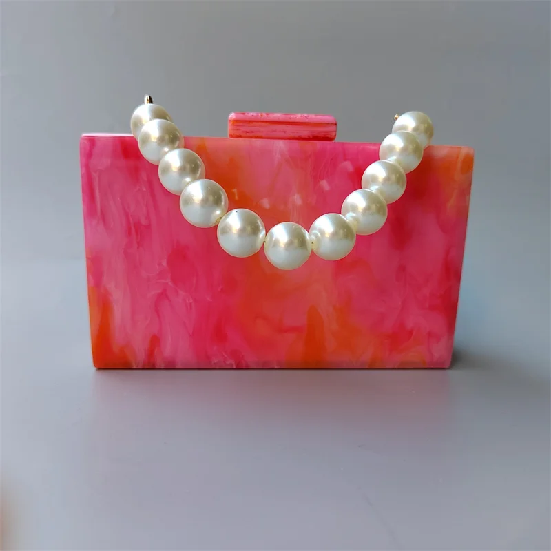 Fashion Accessory Women Bag Acrylic Pearl Orange Handbag Woman Wedding Evening Bag Trendy Party Clutch Purse Girl Travel Wallet