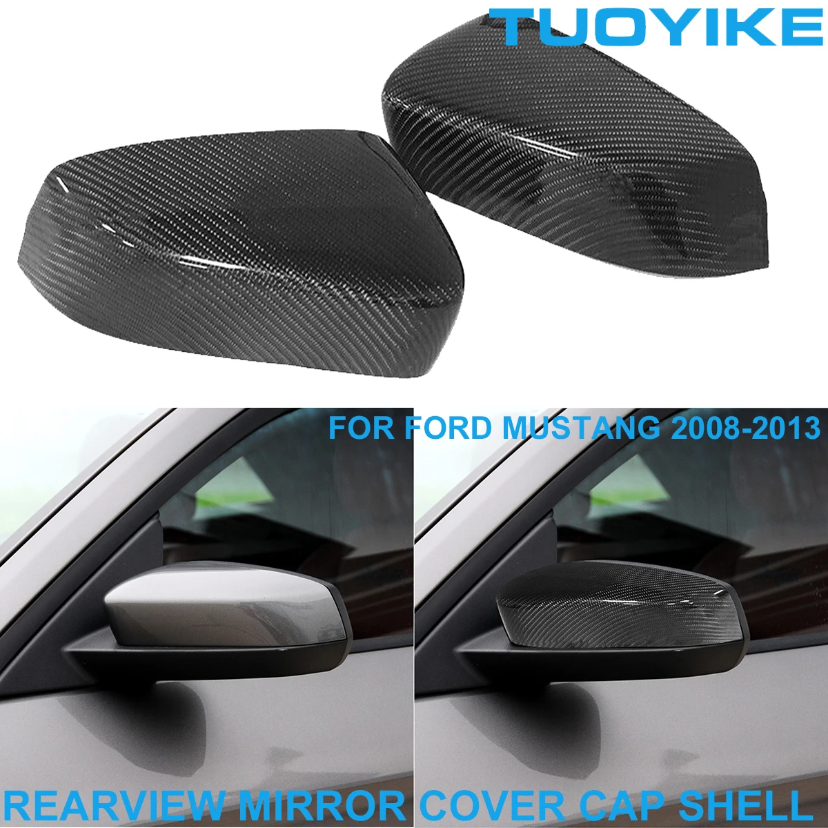 

LHD RHD Car Styling Real Dry Carbon Fiber Rearview Rear Side Mirror Cover Cap Shell Trim Sticker For Ford Mustang 2008-2013 2PCS