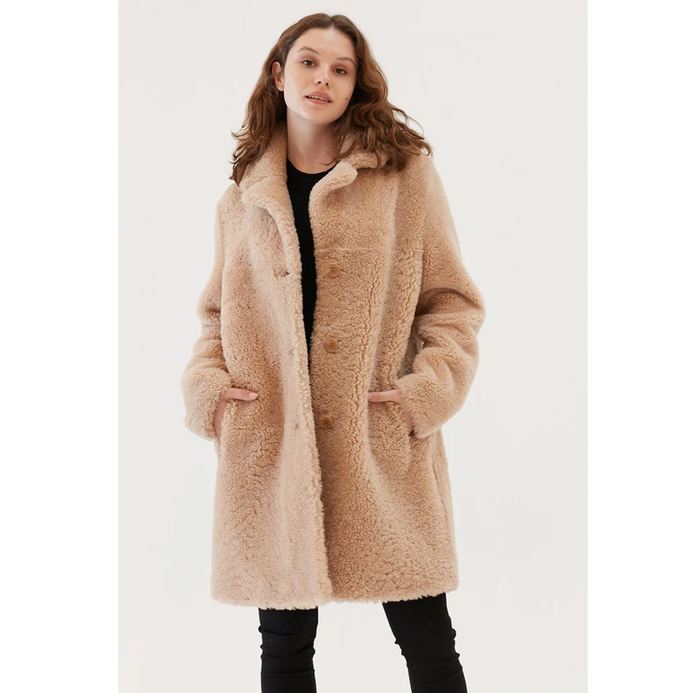 Denny & Dora-Manteau en peau de mouton classique pour femme, manteau en fourrure de dinde, veste en cuir longue, manteau en laine pour femme, combinaison d'hiver la plus chaude