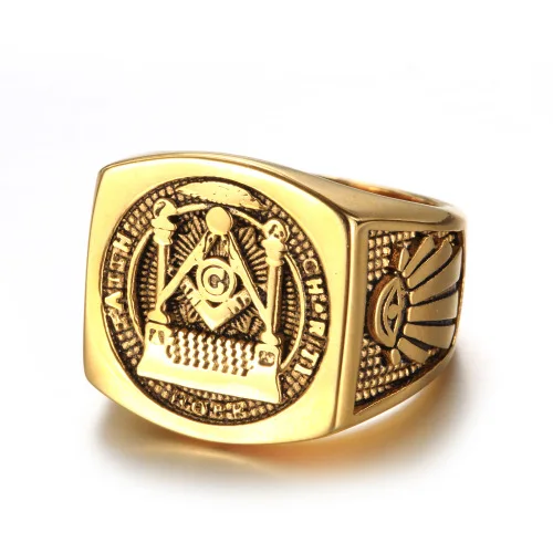 Hip Hop 1pc 316L stainless steel men\'s retro ring AG Masonic ring boyfriend gift Festival gifts jewelry wholesale