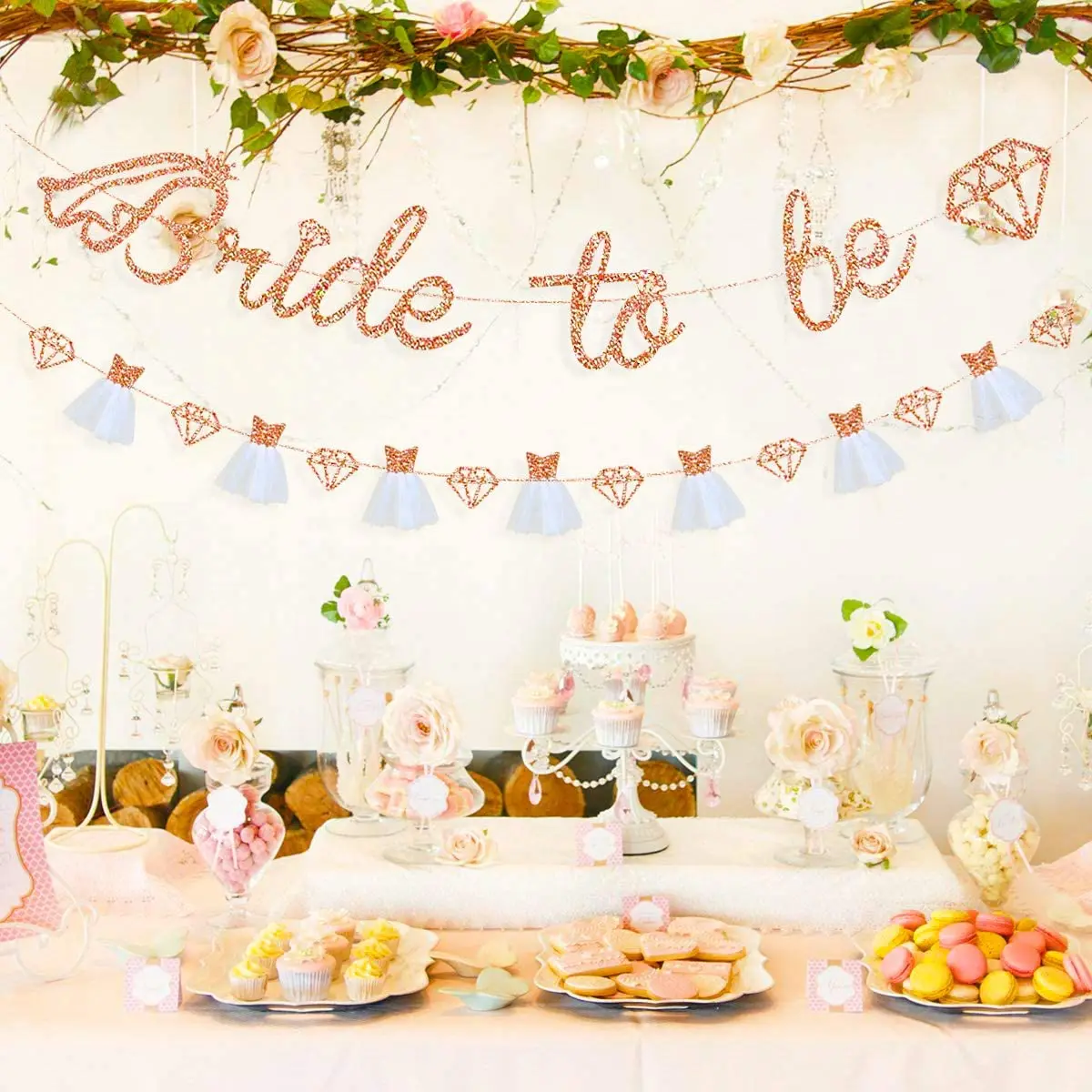 Rose Gold Bride To Be Banner Glitter Paper abito da sposa diamante Bridal Shower Wedding addio al nubilato decorazioni per feste