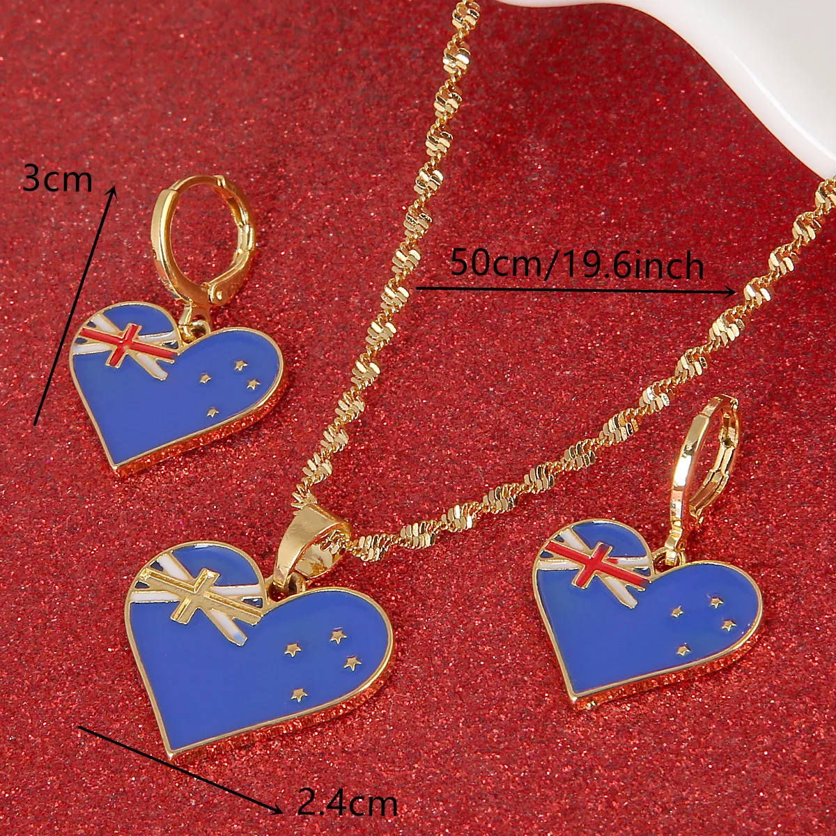 Trendy Heart Enamel Australia Pendant Necklaces Earrings Gold Color Australia Flag Jewelry Sets