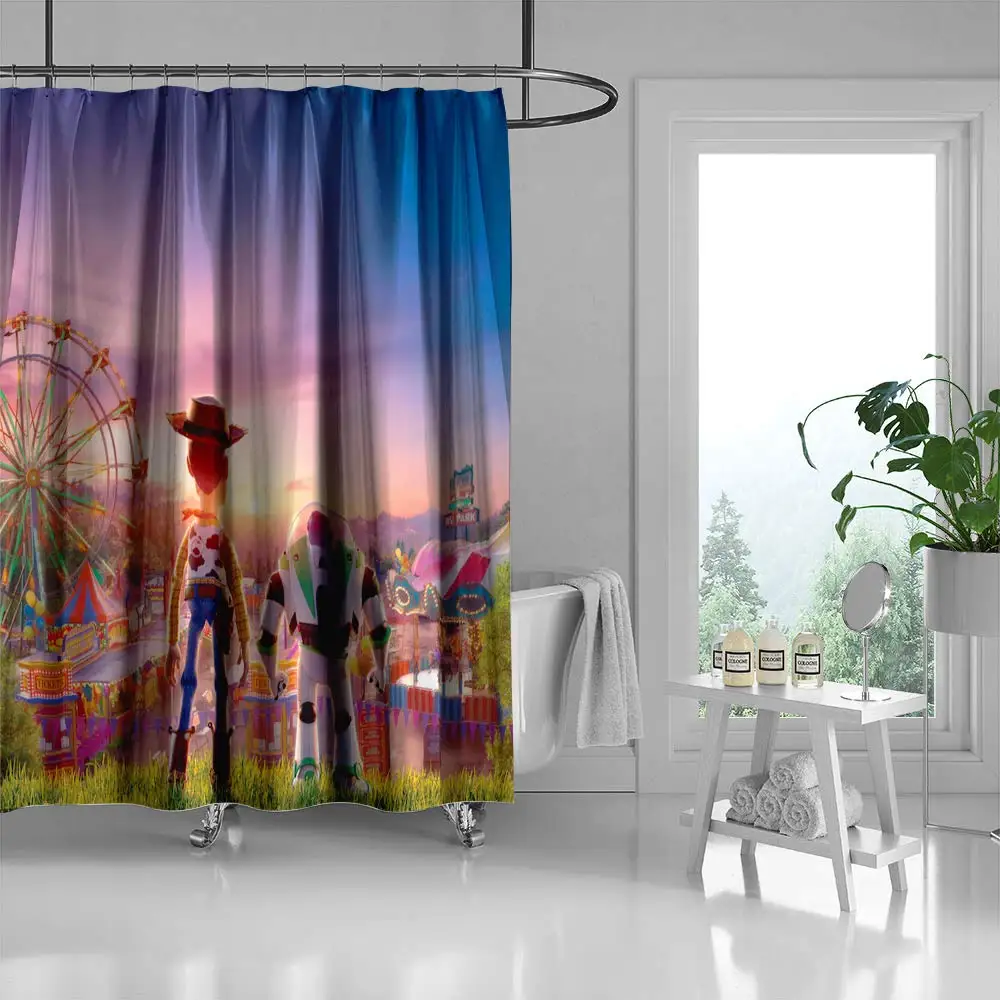 Woody and Buzz Lightyear in Playground, Bathroom Shower Curtain for Kids Children