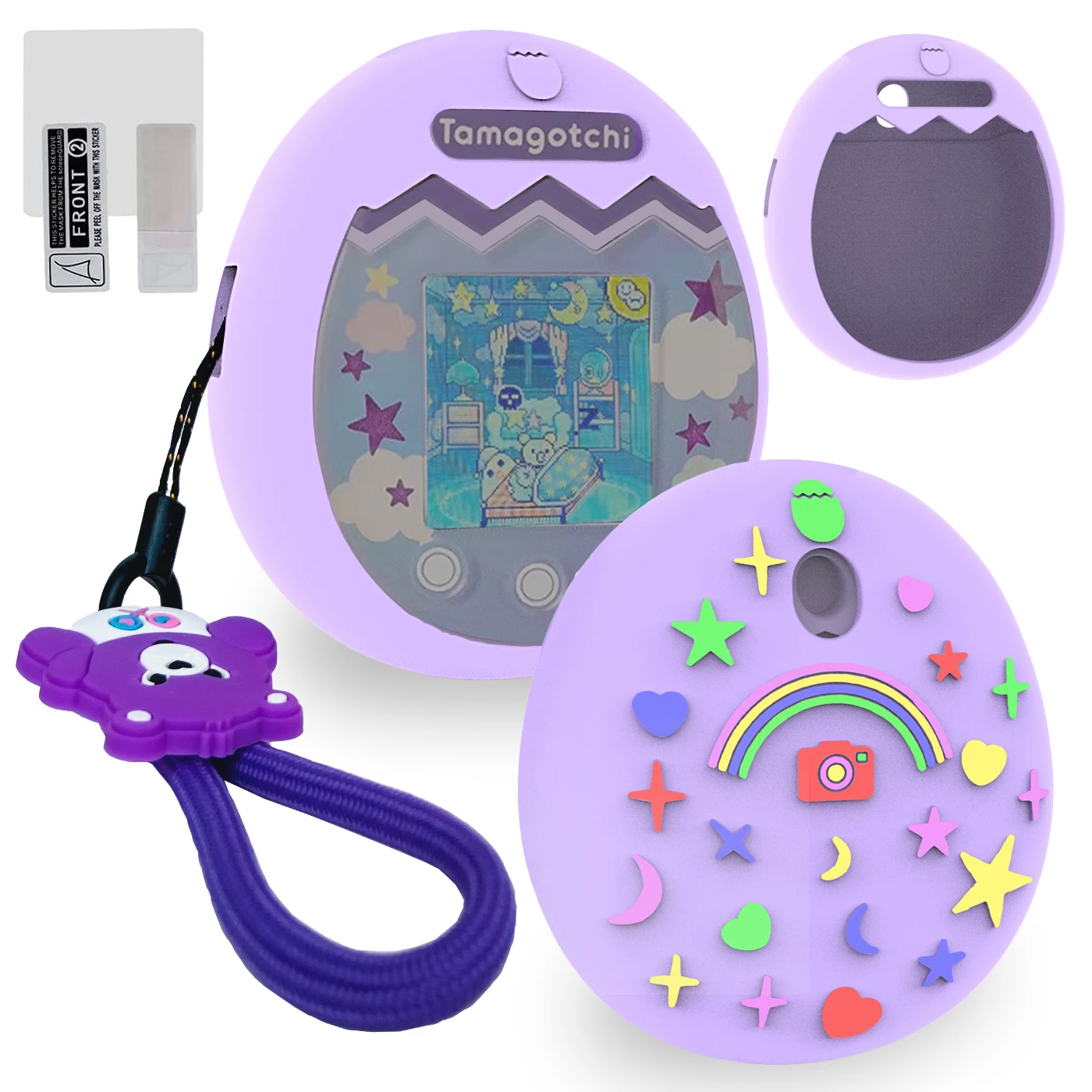 Silicone Cover Case and Screen Protector and Bear lanyard for Tamagotchi Pix Birthday Gifts For Kids（Only Cover）