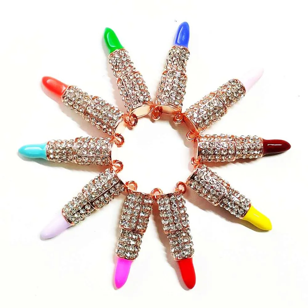 10pcs Clear Rhinestone Lipstick Charms For Women DIY Jewelry Accessories L2