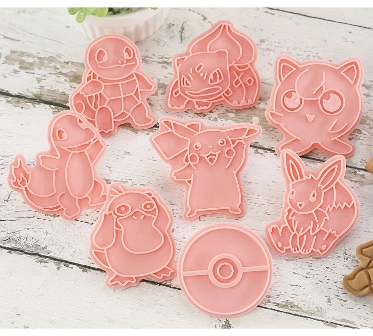 8/6 Uds figuras de Pokémon cortadores de galletas dibujos animados DIY molde de panadería galleta prensa sello en relieve azúcar Pasty pastel molde