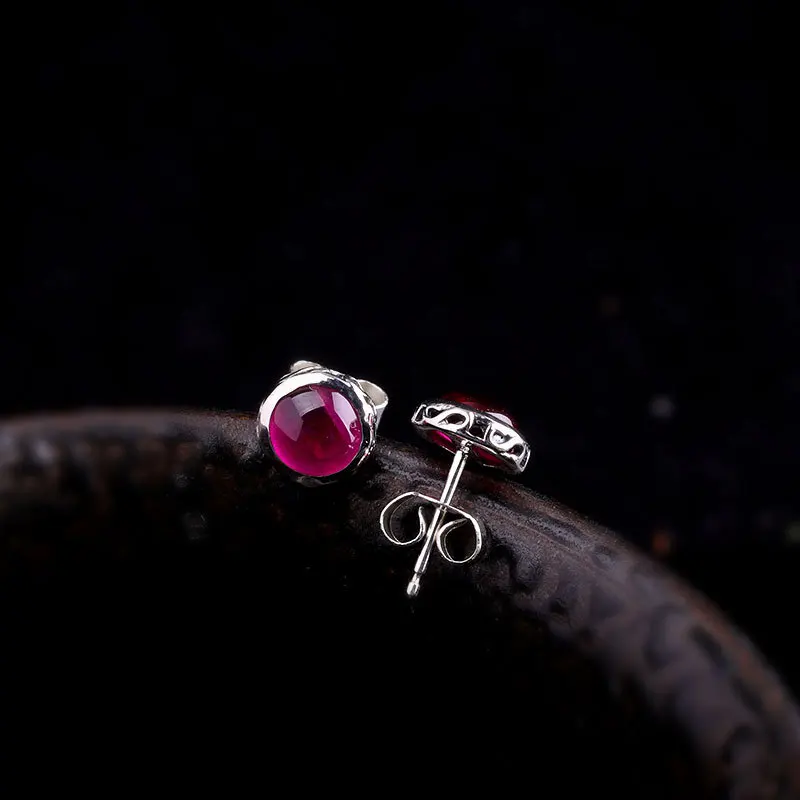 Uglyless Super MINI 7.6MM Silver Stud Earrings for Women Tempting HOT PINK Corundum Gemstones Earrings 925 Silver Brincos E1575