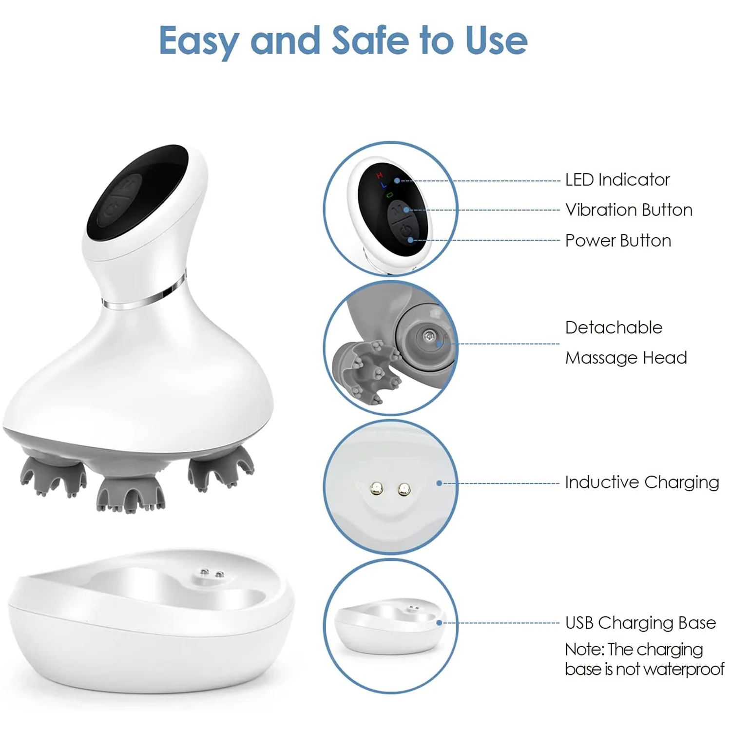Electric Head Massager Deeply Tissue Kneading for Body Massage Imitate Four-Finger Kneading Release for Hair Care Cat Massager
