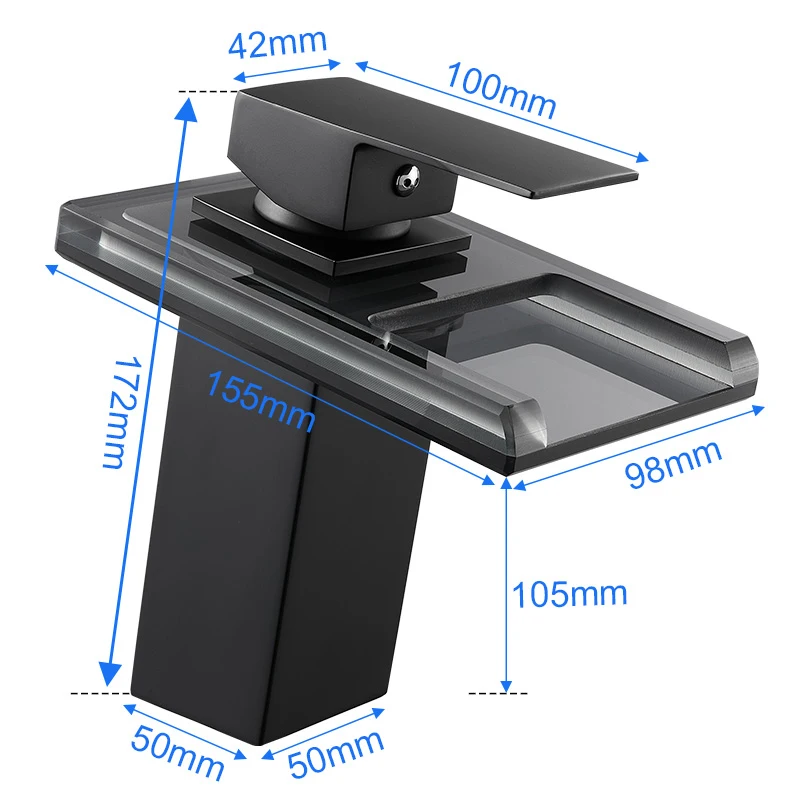 Imagem -04 - Led Torneira da Bacia Luminosa Cachoeira Temperatura Cores Mudar Latão Banheiro Mixer Tap Deck Montado Pia de Vidro Preto