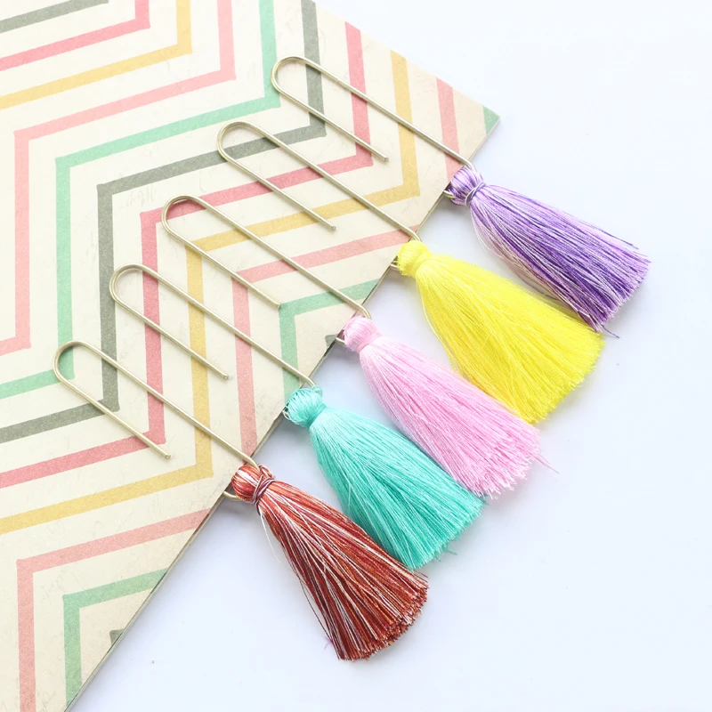 Domikee large classic metal tassel office school paper clip bookmarks set fine student color memo clips stationery supplies 2pcs