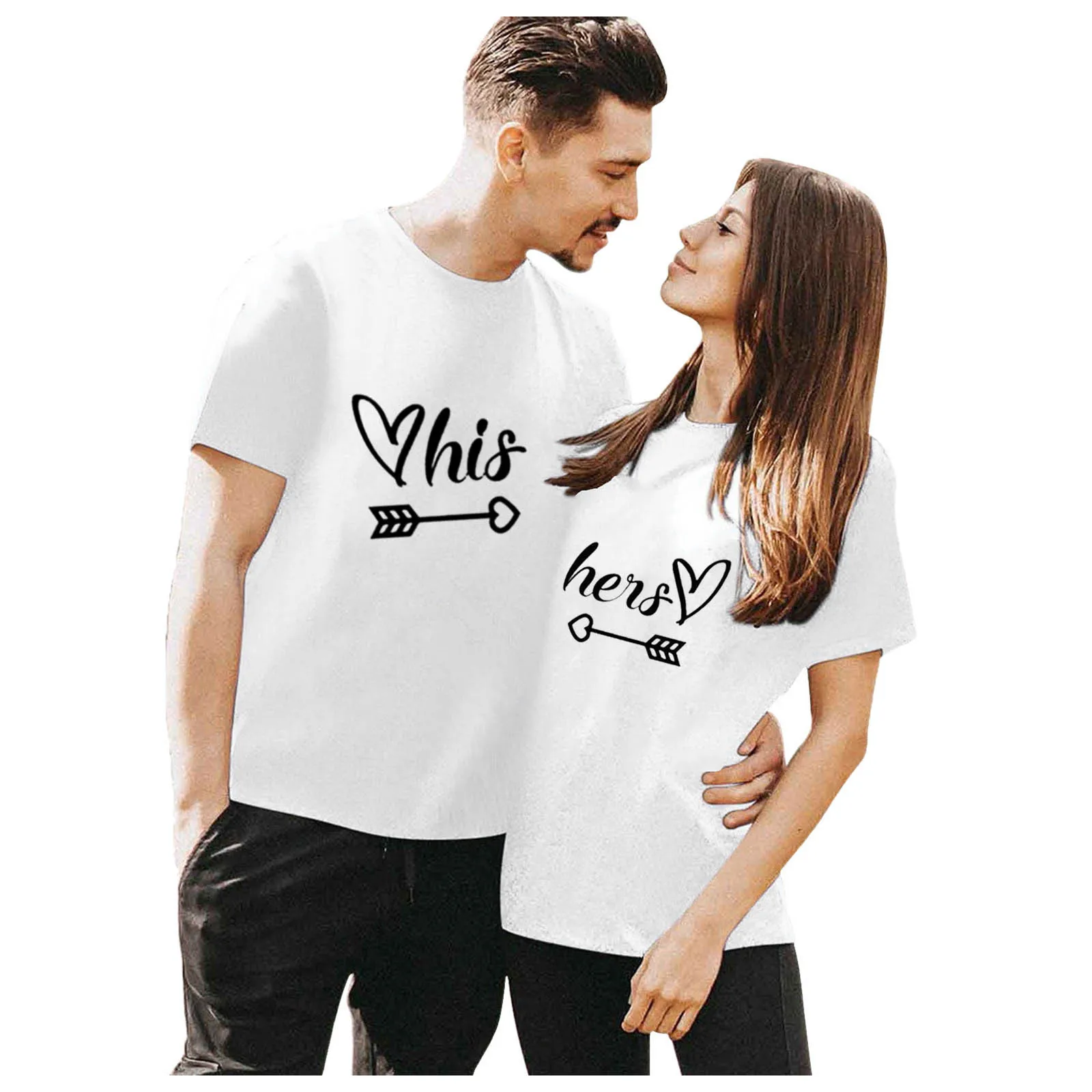 2022 New Matching T Shirt Women Short Sleeves O Neck his Her Letter Print Casual Men's Tops TShirt Valentine's Day Couple Top