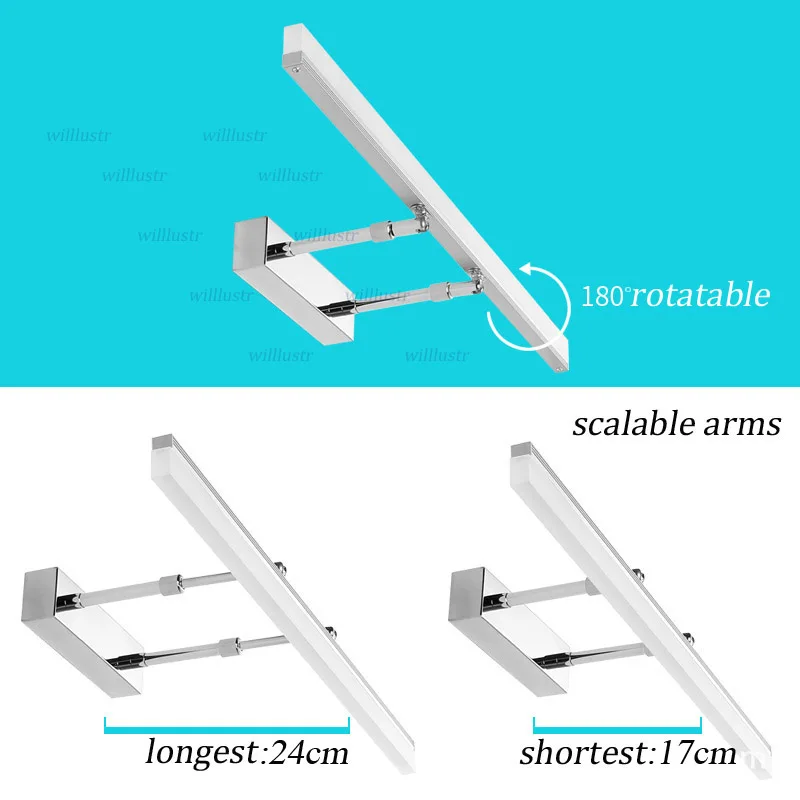 Acrylic LED Wall Lamp Modern Metal Mirror Light Hotel Restaurant Bathroom Dressing Room Waterproof Scalable Iron Vanity Lighting